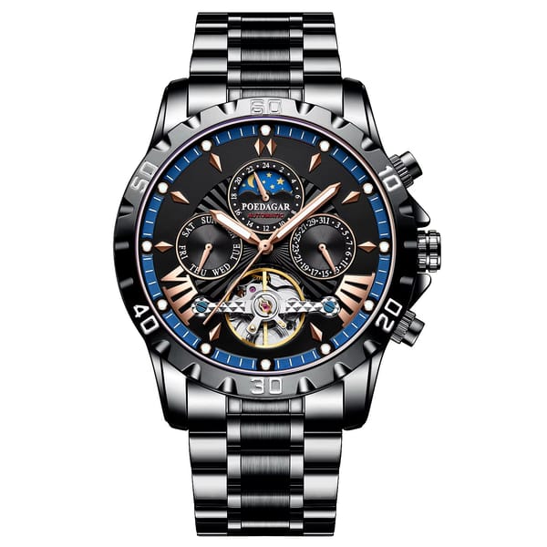 Luxury Tourbillon Automatic Watch with Calendar and Luminous Dial