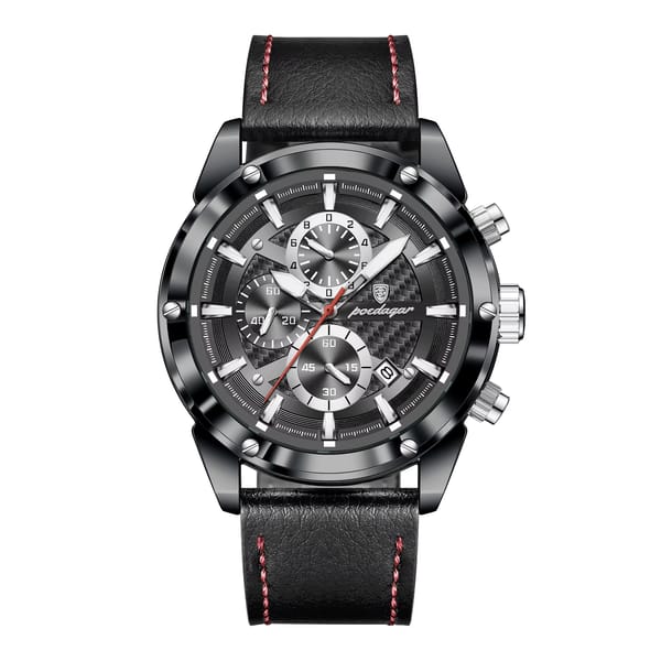 Luxury Chronograph Leather Strap Watch with Luminous Display