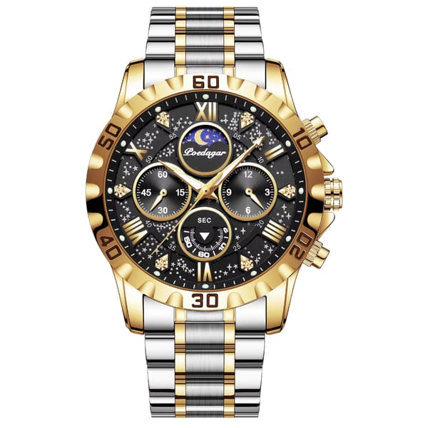 Stainless Steel Chronograph Wristwatch with Luminous Display and Quartz Movement