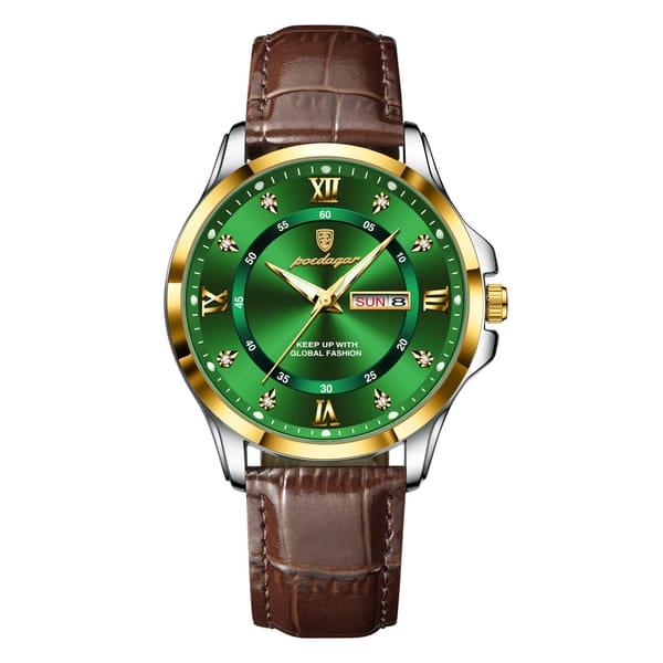 Elegant Waterproof Quartz Watch with Leather Strap and Date Display