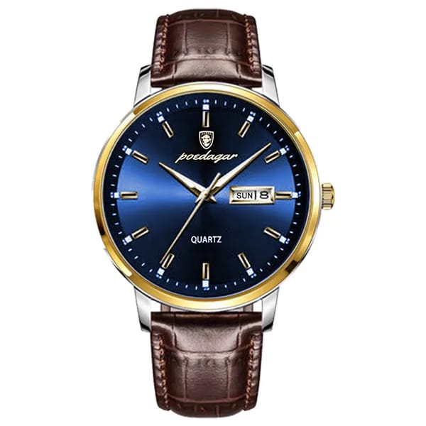 Elegant Business Quartz Watch with Leather Strap and Calendar