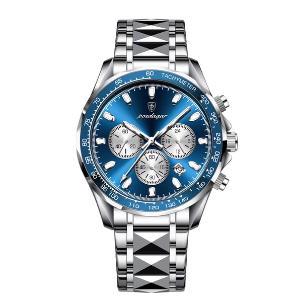 Stainless Steel Chronograph Watch for Men with Luminous Dial