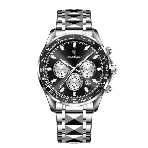 Stainless Steel Chronograph Watch for Men with Luminous Dial