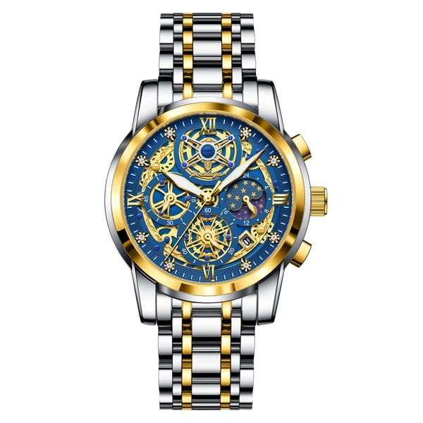 Stainless Steel Chronograph Watch with Luminous Hands and Date