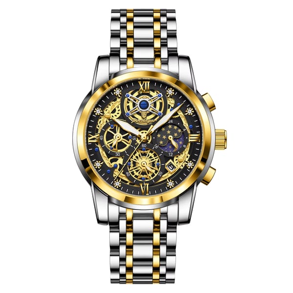 Stainless Steel Chronograph Watch with Luminous Hands and Date