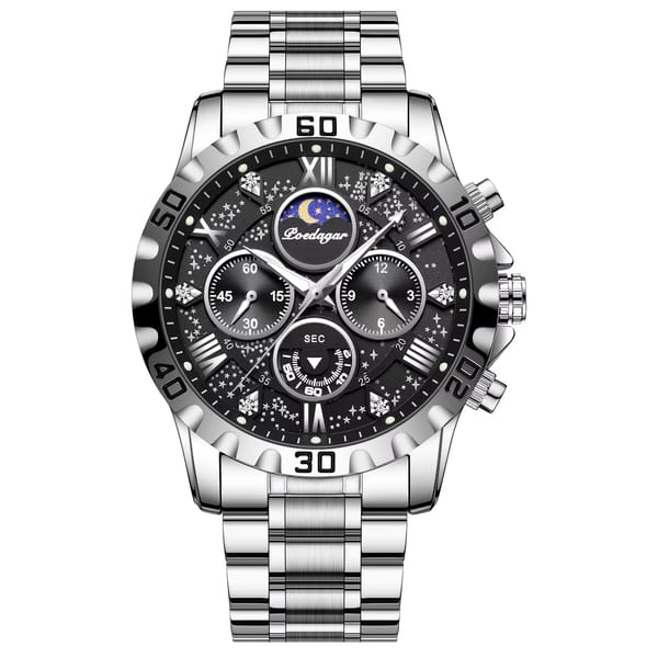 Elegant Chronograph Stainless Steel Men's Watch with Luminous Display