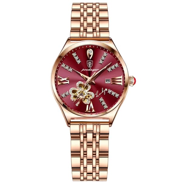 Elegant Women's Quartz Watch with Leather Band and Calendar