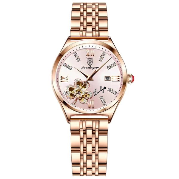 Elegant Women's Quartz Watch with Leather Band and Calendar
