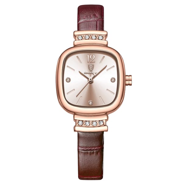 Elegant Square Dial Leather Strap Waterproof Quartz Watch for Women