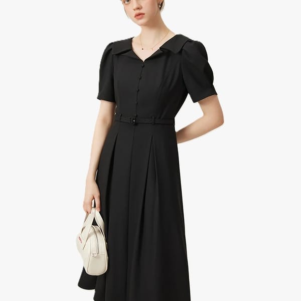 Elegant Origami Lapel A-Line Dress for Formal Occasions