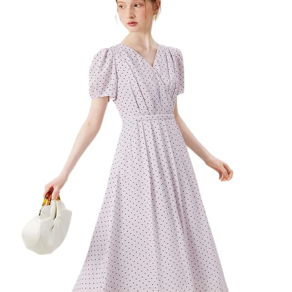 Elegant V-Neck Polka Dot A-Line Dress for Women Summer
