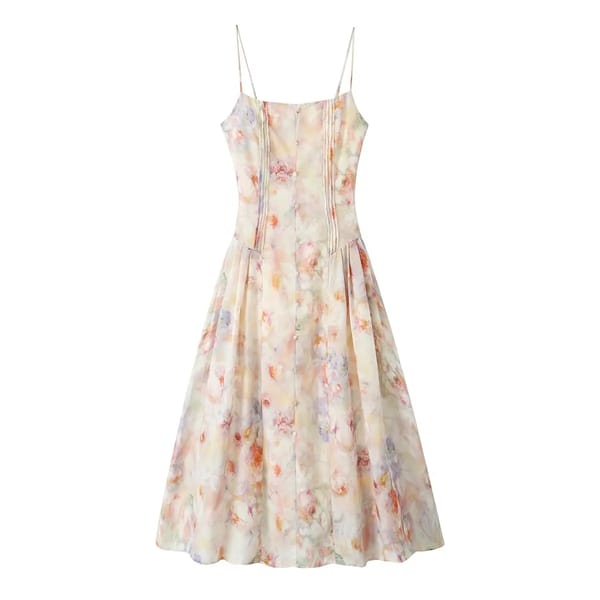 Chic Floral Print Spaghetti Strap A-Line Holiday Dress
