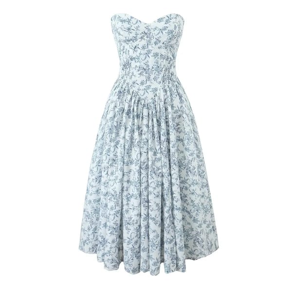 Elegant Floral Strapless Fit-and-Flare Dress for Summer Parties