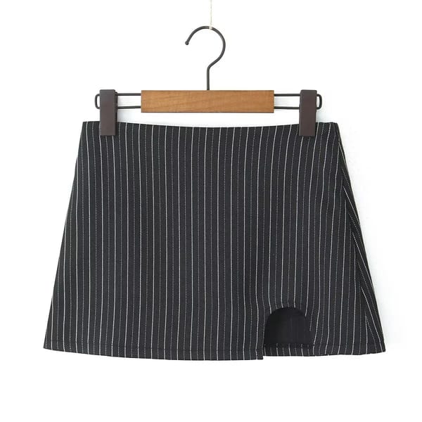 Striped Low Waist Mini Skirt with Side Slit Detail