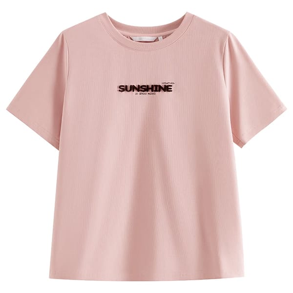 Women's Cotton Round Neck Embroidered Letter T-Shirt
