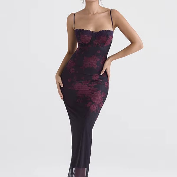Printed Fishtail Maxi Dress with Spaghetti Straps and Ruched Detail