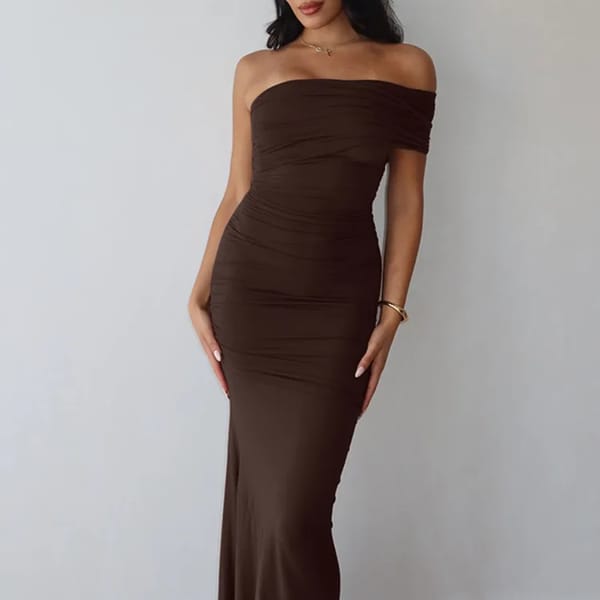 Elegant One-Shoulder Maxi Dress with Side Split Detail