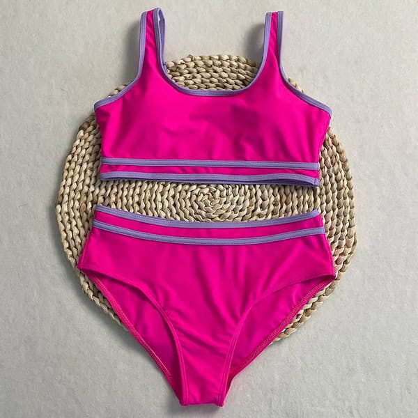 Stylish Patchwork Bikini Set with High Waist Sporty Fit