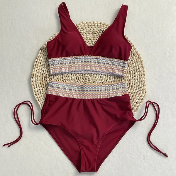 Rainbow Strap High Waist Bikini Set with Deep V Neck