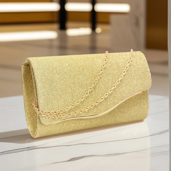 Glitter Envelope Clutch with Chain Strap for Party Wear
