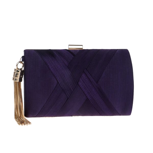 Criss-Cross Satin Clutch with Tassel and Chain Strap