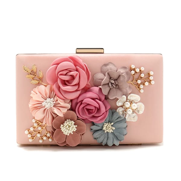 Handmade Floral Pearl Clutch with Chain Strap for Parties