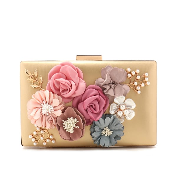Handmade Floral Pearl Clutch with Chain Strap for Parties