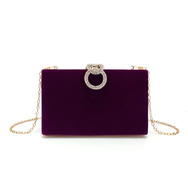 Velvet Clutch with Diamond Detail and Chain for Evening Events