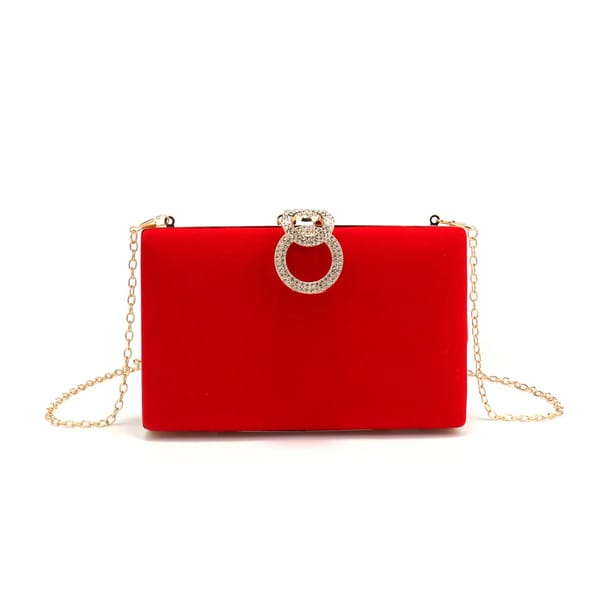 Velvet Clutch with Diamond Detail and Chain for Evening Events