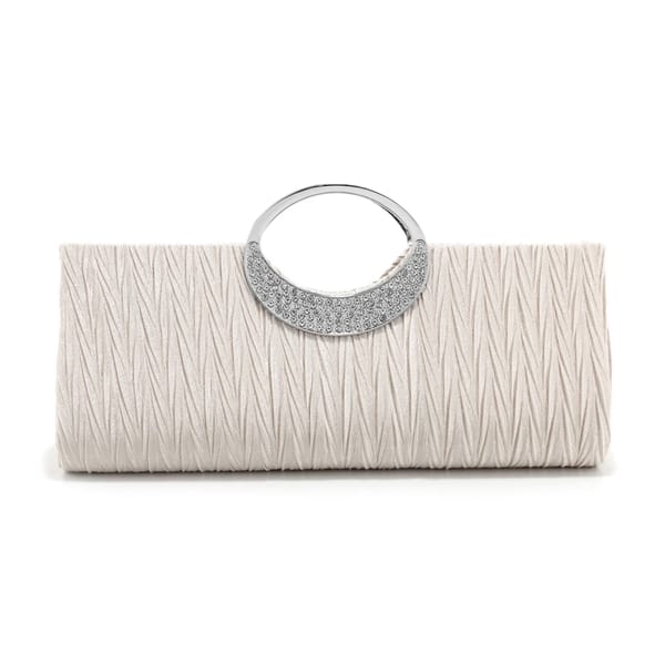 Glitter Ruched Clutch with Rhinestones and Chain Strap