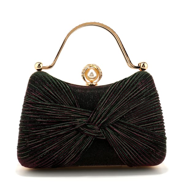 Elegant Ruched Satin Clutch with Bow Handle for Events & Weddings