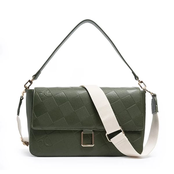 Minimalist Solid Color Shoulder Bag with Flap and Metal Logo