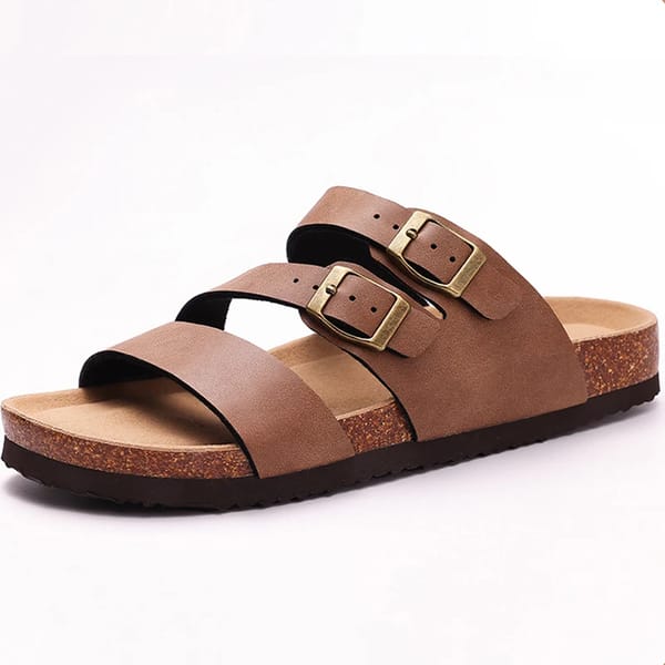 Shevalues Women's Double Buckle Mules with Cork Footbed Sandals