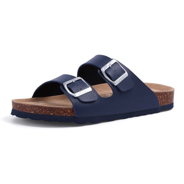 Women's Leather Cork Sandals with Double Buckle Comfort Fit