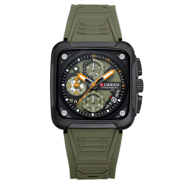 Men’s Sport Watch with Square Chronograph Dial and Silicone Strap