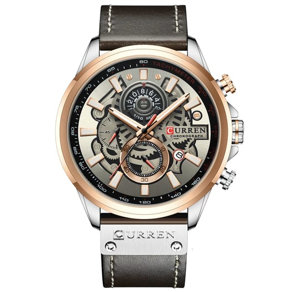 Stylish Chronograph Men's Watch with Leather Strap and Date Display