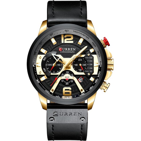 Stylish Men's Chronograph Leather Watch with Waterproof Design