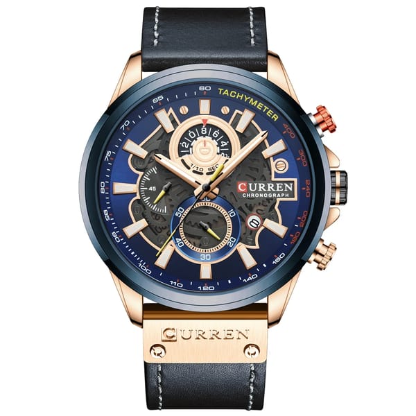 Stylish Chronograph Leather Strap Watch for Men with Luminous Dial