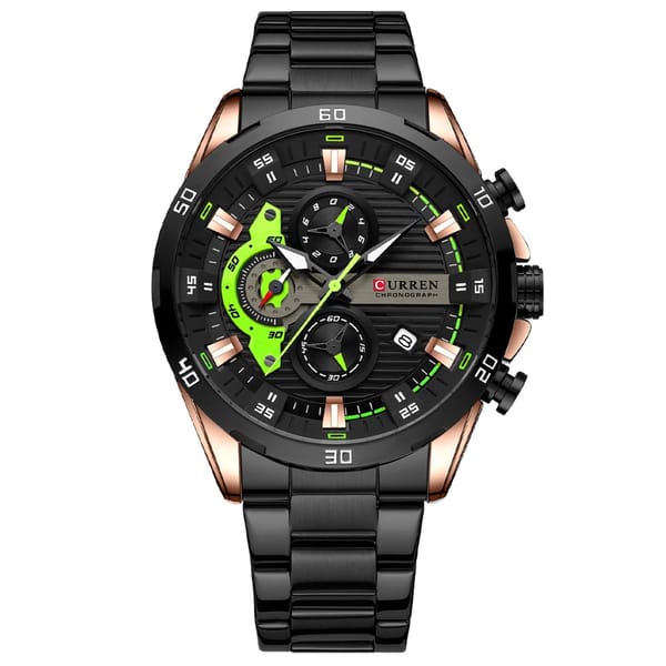 Stylish Stainless Steel Men's Watch with Luminous Chronograph Dial