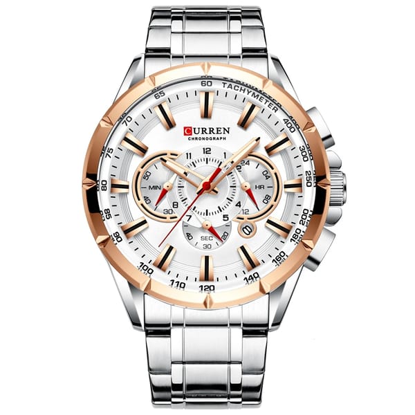 Stylish Chronograph Men's Watch with Big Dial and Steel Band