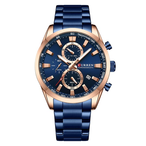 Stylish Men's Quartz Watch with Chronograph and Steel Strap