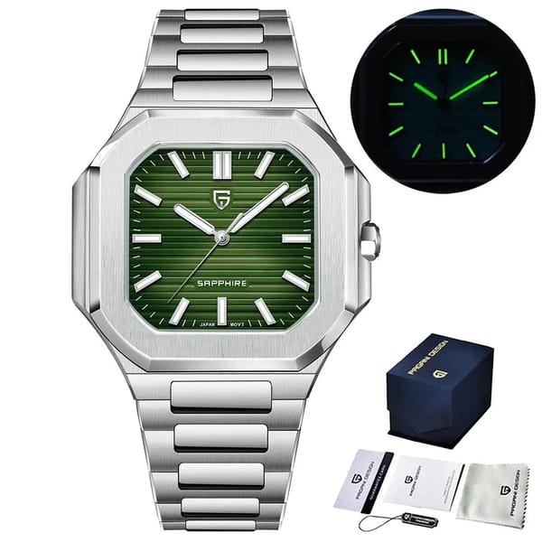 Modern Square Quartz Watch with Checkered Dial and Sapphire Glass