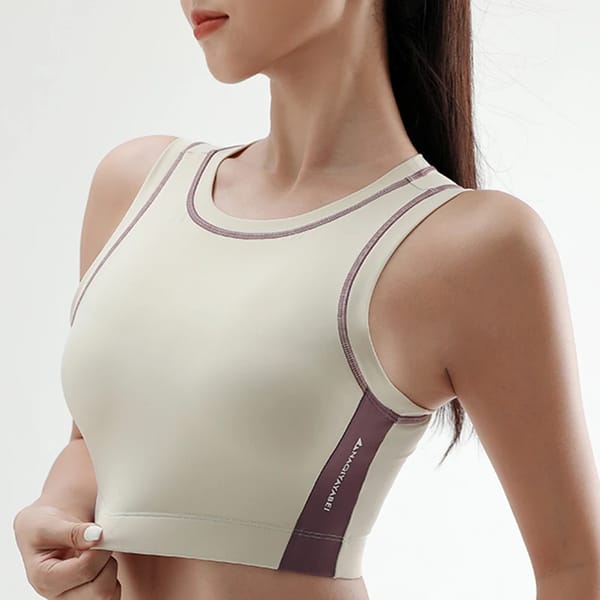 Shockproof Yoga Sports Bra with Colorblock Pullover Design