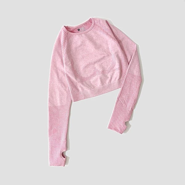 Seamless Crop Long Sleeve Yoga Shirt with Thumb Holes