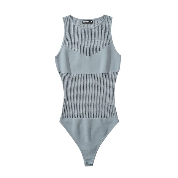 Cut-Out Knit Bodysuit with Bodycon Fit and Sheer Detail