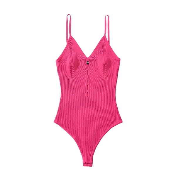 Backless Knit Bodysuit with Cut-Out Detail and Slim Fit