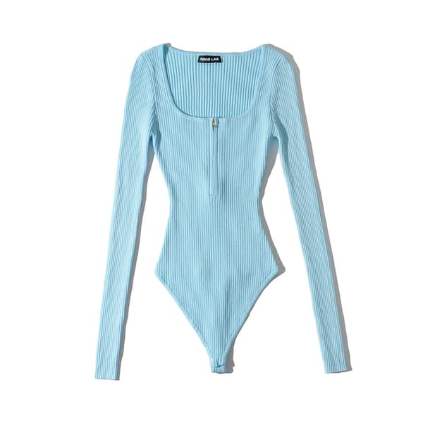 Long Sleeve Zip-Up Bodysuit with Square Neckline Design
