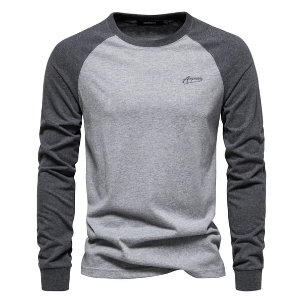 Men’s 100% Cotton Patchwork Long Sleeve Casual T-Shirt