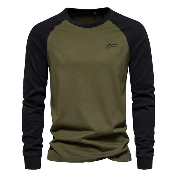 Men’s 100% Cotton Patchwork Long Sleeve Casual T-Shirt