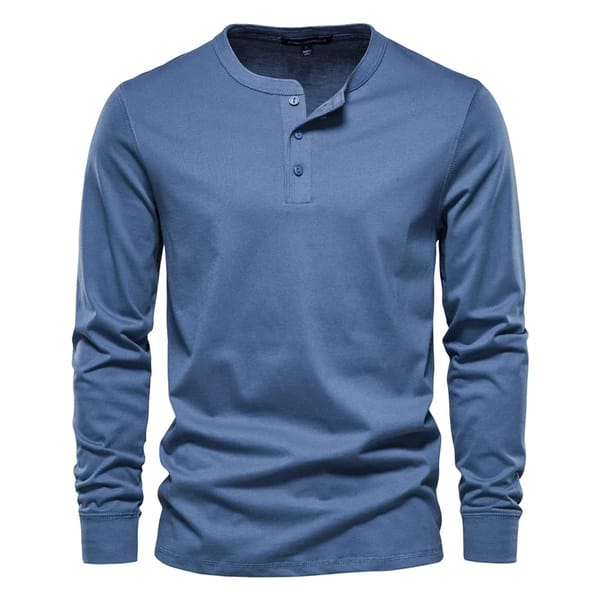 Men’s 100% Cotton Henley Collar Long Sleeve Casual T-Shirt